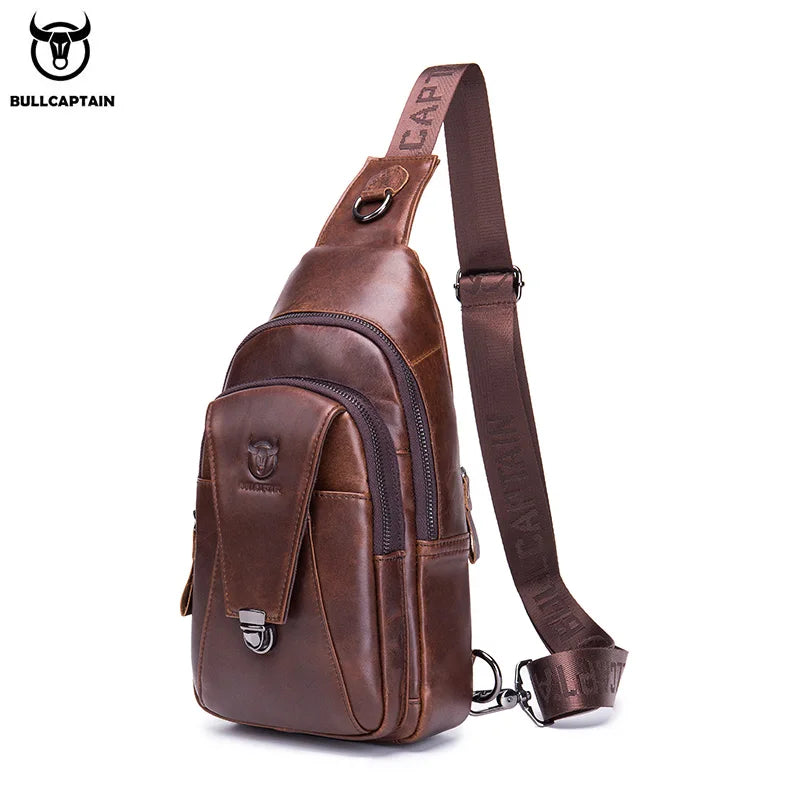 BULLCAPTAIN Genuine Leather Chest Back Pack Chest Bag Men Fashion Mess