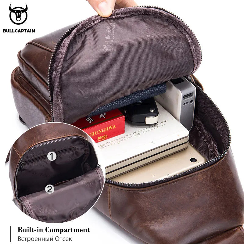 BULLCAPTAIN Genuine Leather Chest Back Pack Chest Bag Men Fashion Mess