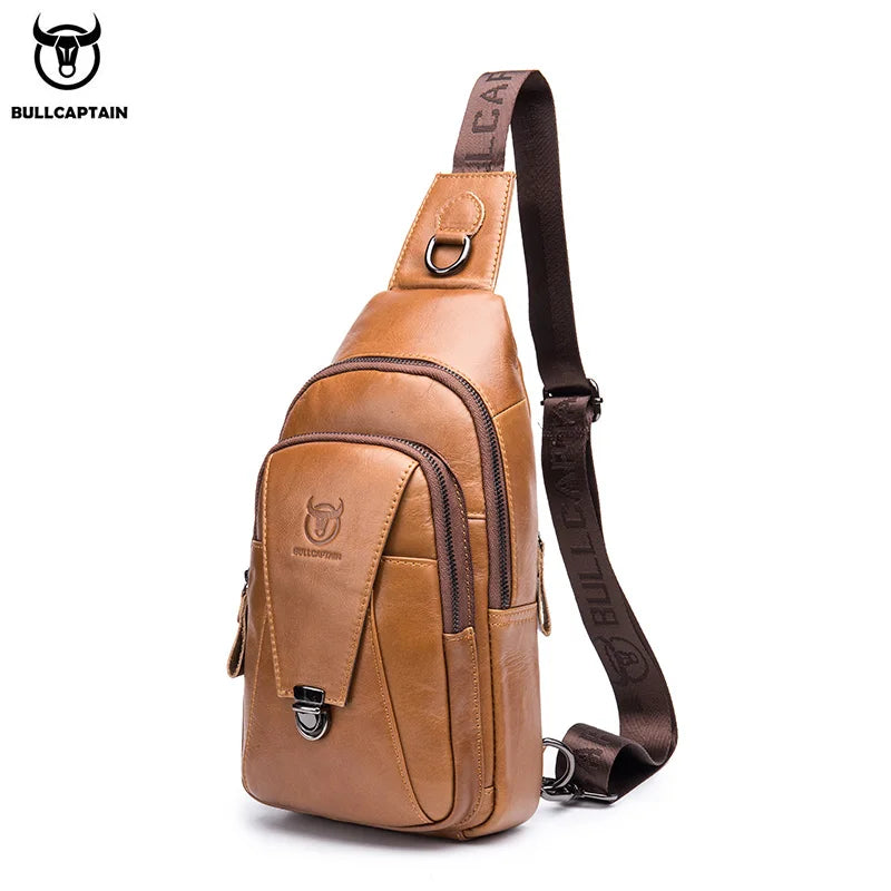 BULLCAPTAIN Genuine Leather Chest Back Pack Chest Bag Men Fashion Mess