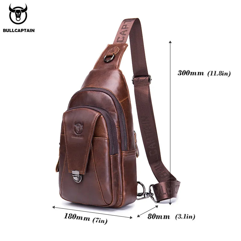 BULLCAPTAIN Genuine Leather Chest Back Pack Chest Bag Men Fashion Mess