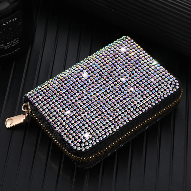 Women Card Storage Bag Stylish Coin Purse Rhinestone Small Wallet for 