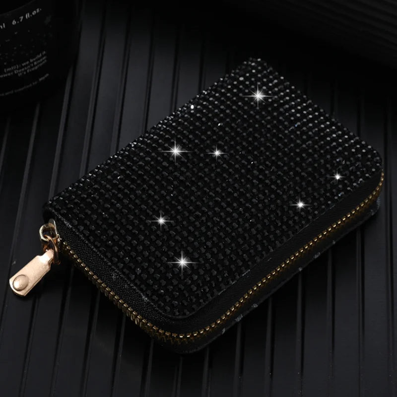 Women Card Storage Bag Stylish Coin Purse Rhinestone Small Wallet for 