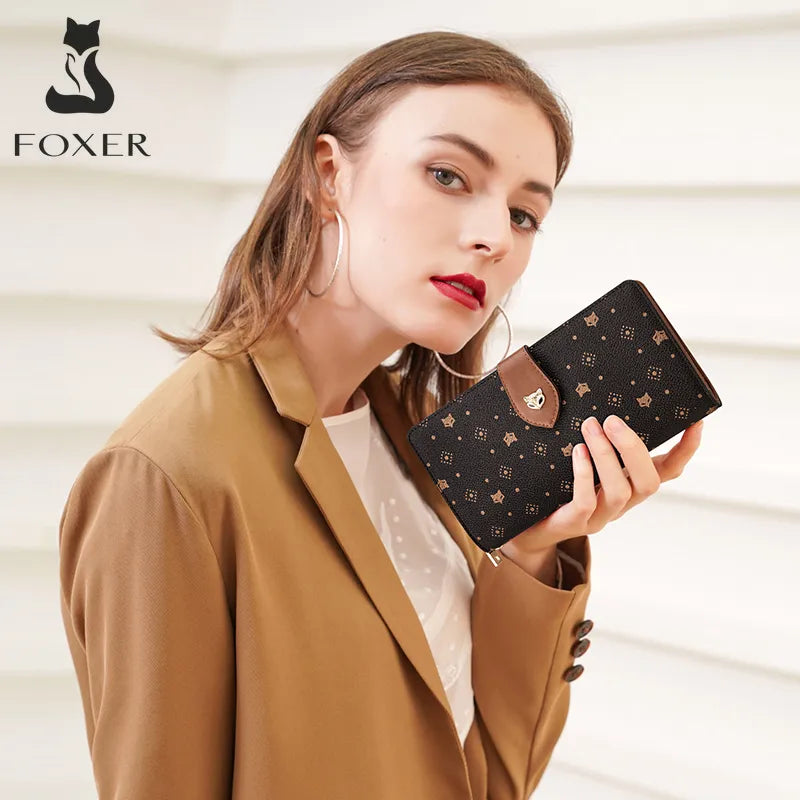 FOXER Women's Long Wallet Card Holder Stylish Money Bag Ladies Monogra