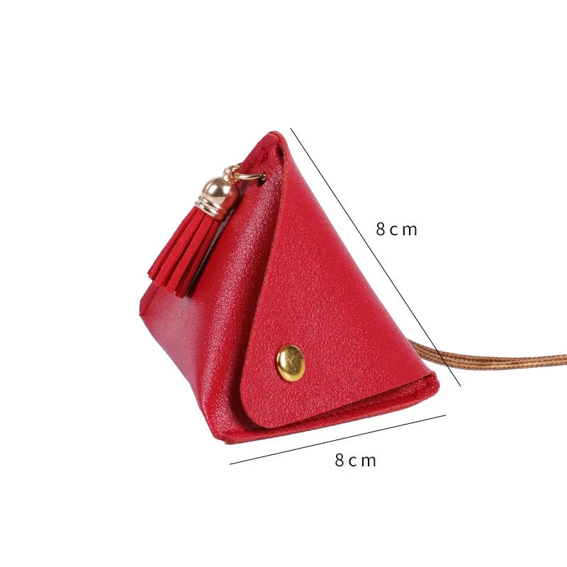 Triangular Solid Color Leather Coin Purse Coin Change Access Control C