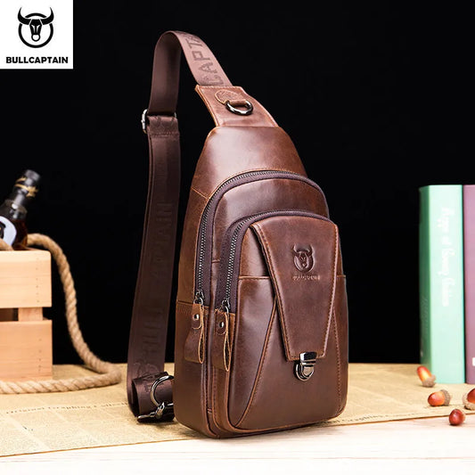 BULLCAPTAIN Genuine Leather Chest Back Pack Chest Bag Men Fashion Mess