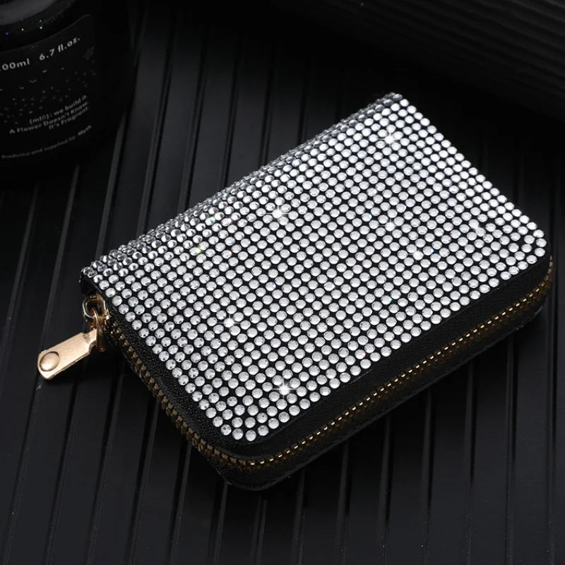 Women Card Storage Bag Stylish Coin Purse Rhinestone Small Wallet for 