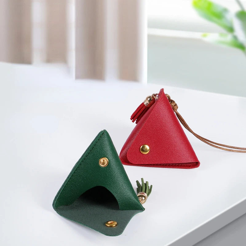 Triangular Solid Color Leather Coin Purse Coin Change Access Control C