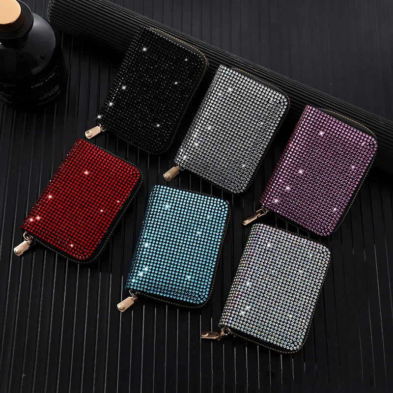 Women Card Storage Bag Stylish Coin Purse Rhinestone Small Wallet for 