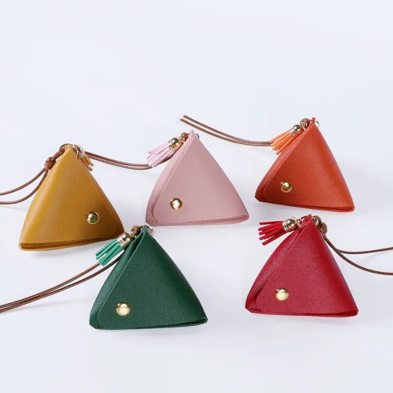 Triangular Solid Color Leather Coin Purse Coin Change Access Control C