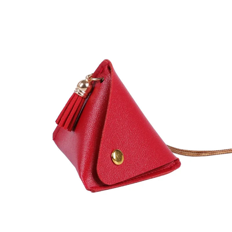 Triangular Solid Color Leather Coin Purse Coin Change Access Control C