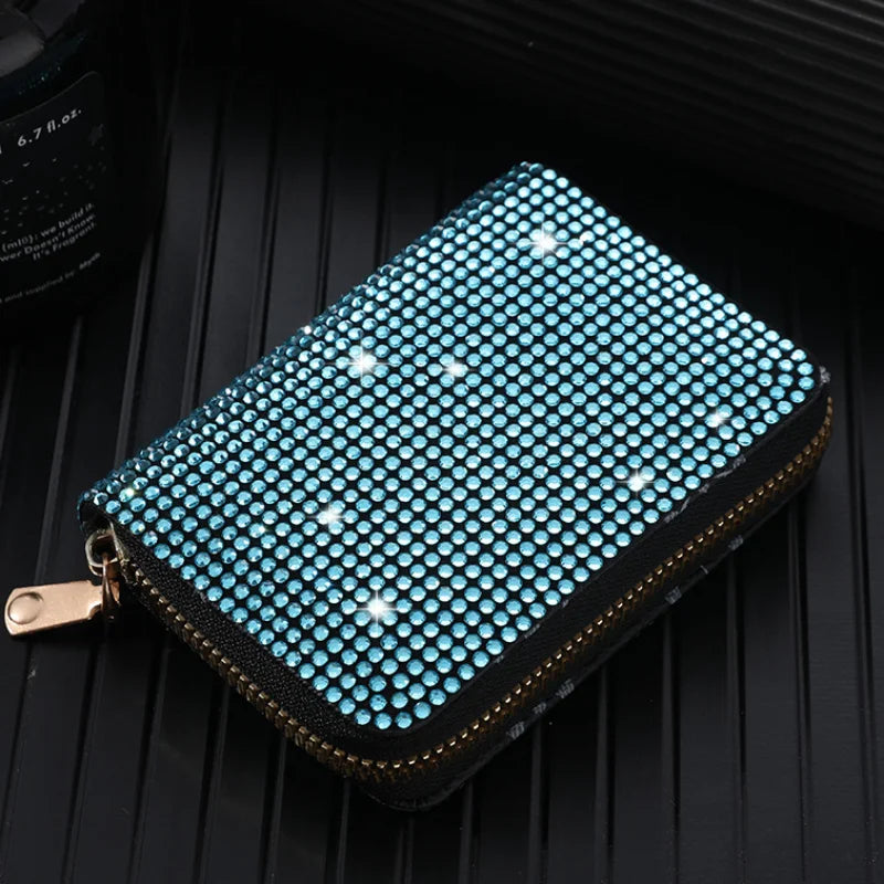 Women Card Storage Bag Stylish Coin Purse Rhinestone Small Wallet for 