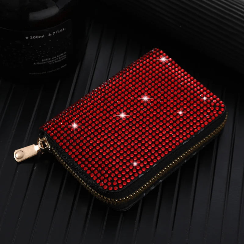 Women Card Storage Bag Stylish Coin Purse Rhinestone Small Wallet for 