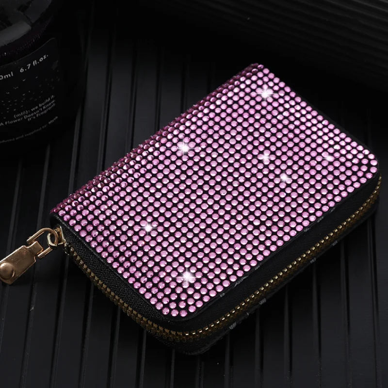 Women Card Storage Bag Stylish Coin Purse Rhinestone Small Wallet for 